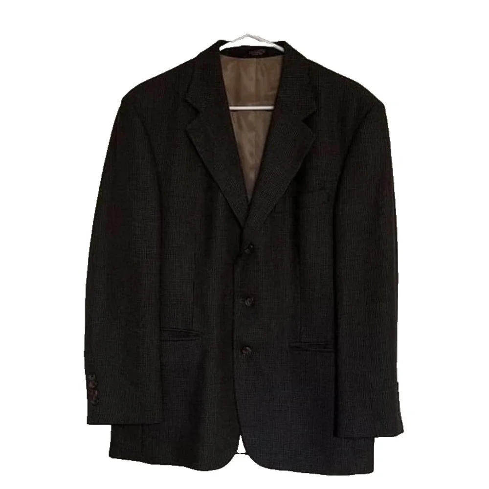 Oscar de la Renta 100% Wool Glen Plaid Blazer‎ Men's 40S Gray Sport Coat Jacket